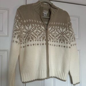 St. John's Bay Cream and Tan Knit Cardigan
